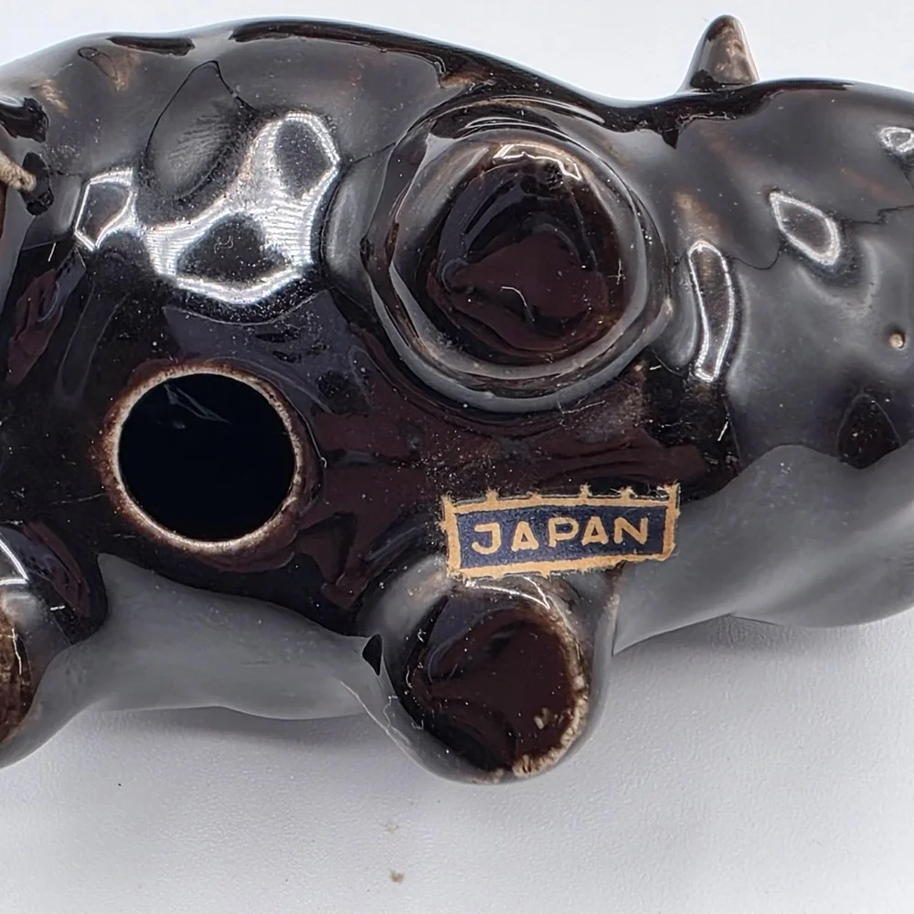 Vintage Ceramic Pig Salt Pepper Shakers Pair Black Red Hats Made in Japan Kitsch